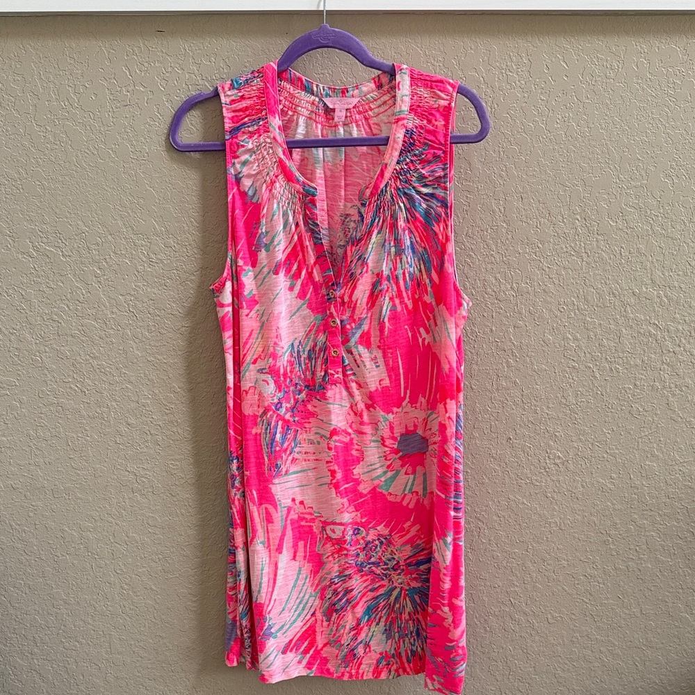 Vibrant Pink Floral Sleeveless Tunic